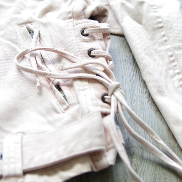 NEW Free People Lace-Up Denim Pink Moto Jacket - Picture 3 of 4